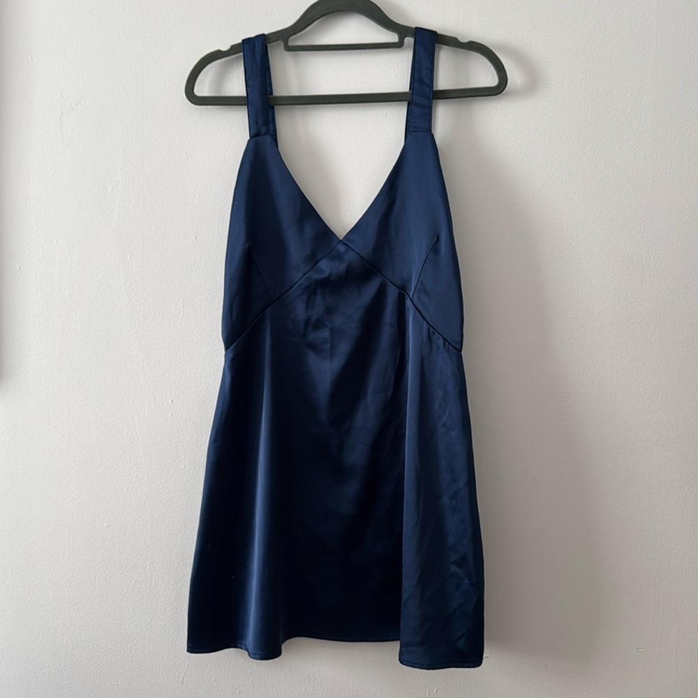 Kittenish Navy Blue Satin Mini Dress
